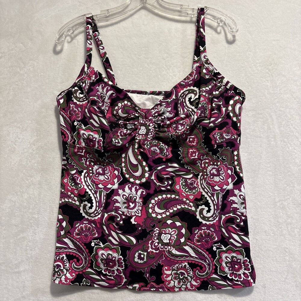 Lands End Women's 16 Tankini Top Floral Paisley Multicolor Underwire Swim Beach